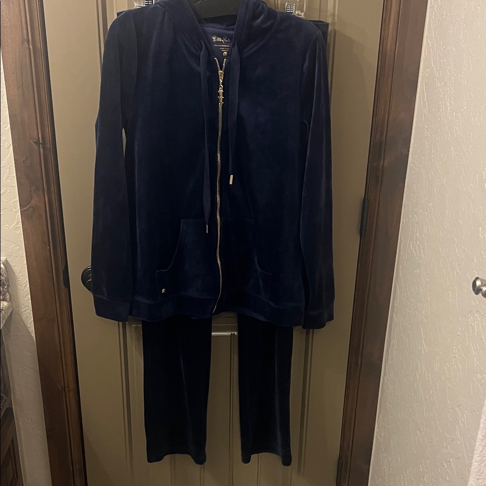 Lilly Pulitzer Dark Blue Velour Jacket and Pants Set